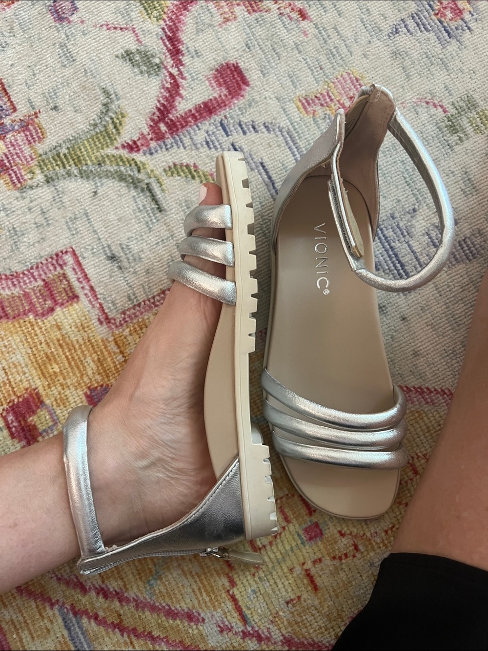 Vionic Silver Strappy Ankle-Wrap Sandals